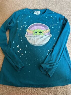 Star Wars Teal Long-Sleeve Kids Shirt with Grogu Graphic